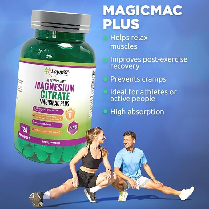 Magnesium Citrate 600mg 120 Capsules - 3-in-1 Magnesium Citrate Capsules with Vitamin D3 and Zinc Supplements - citrato de magnesio for Muscle Nerve Function Healthy Bones Teeth Fatigue/Tiredness