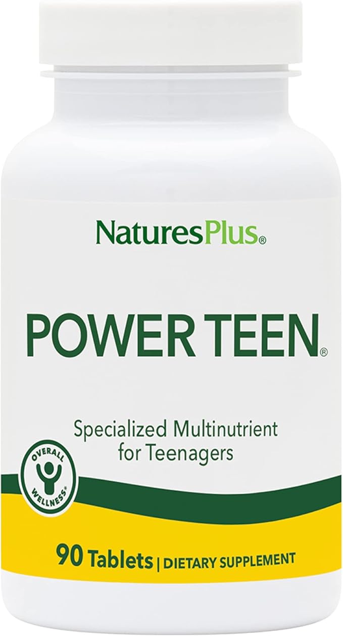 NaturesPlus Source of Life Power Teen - 90 Vegetarian Tablets - Teen Multivitamin with Minerals &amp Whole Foods for Mental Focus Energy Booster - Gluten-Free - 45 Servings