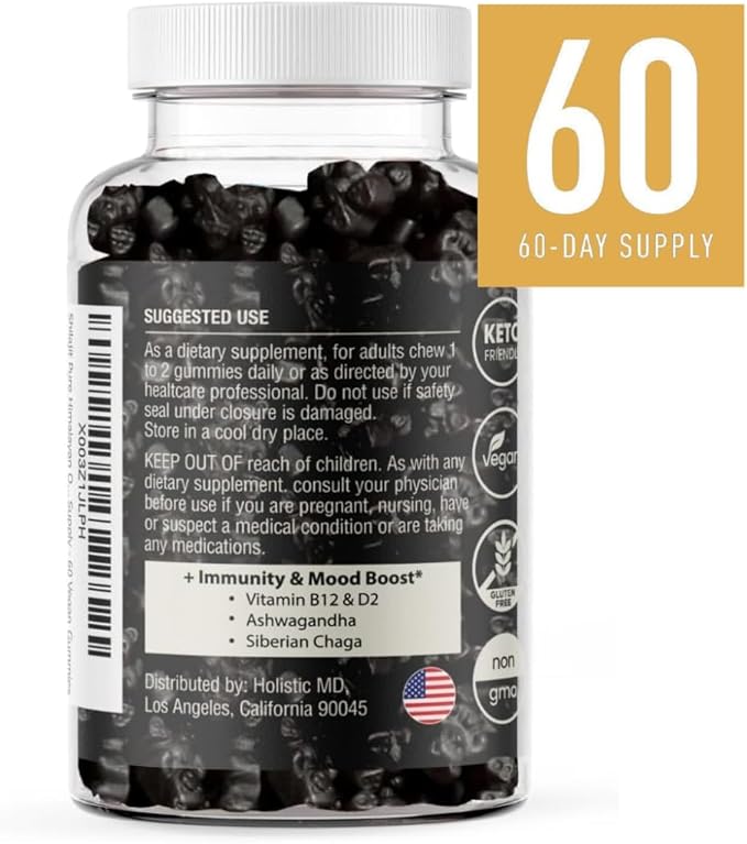 Shilajit Gummies for Men Women Pure Himalayian Extra Strenght 50000 Resin for Metabolism Support Ashwagandha Siberian Chaga | 2 Months Supply Vegan Keto Friendly Cherry 60 Gummies