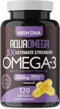 5X Ultimate Strength Omega 3 Fish Oil Supplements with High DHA and EPA Omega 3 Fatty Acids Fish Oil Supplement with Vitamin D and No Fishy Aftertaste 120 Softgels