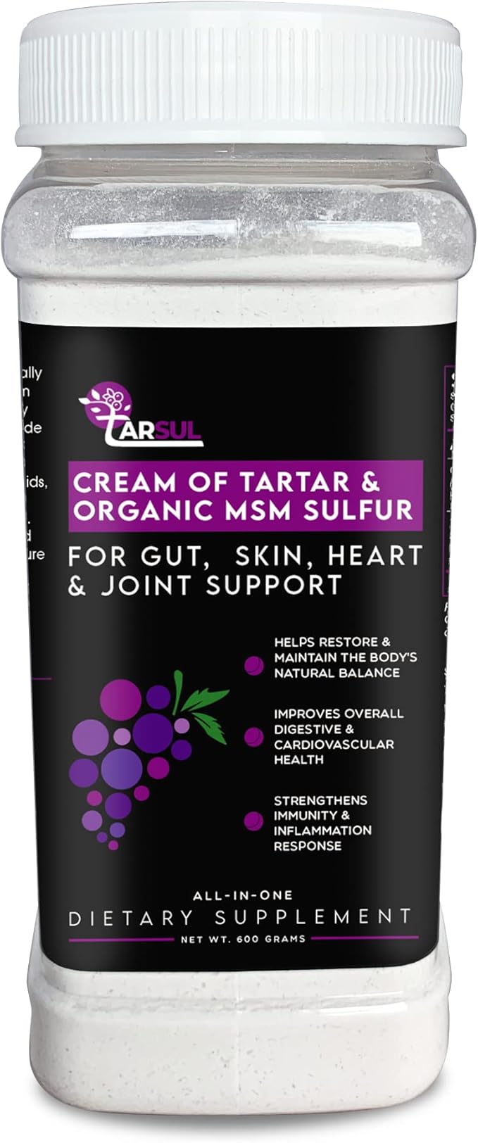 Patented Cream of Tartar &amp Organic MSM Sulfur Formula - Dietary Supplement Powder - 600 Grams