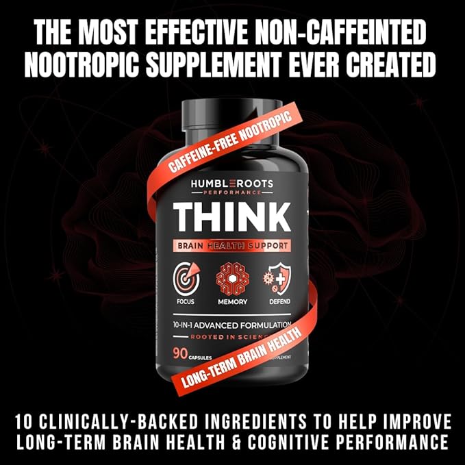 All-Natural Brain Supplement for Memory and Focus - Caffeine-Free Long-Term Cognitive Support - 10 Nootropic Ingredients Including Lion’s Mane Bacopa Turmeric Ginkgo &amp Huperzine A - 90 Capsules