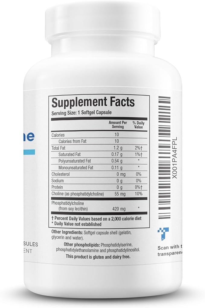 Biotics Research Phosphatidylcholine 420 mg/softgel Healthy Cognitive Function Derived from Lecithin Contains Choline for Neurotransmitter Acetylcholine 100 Servings