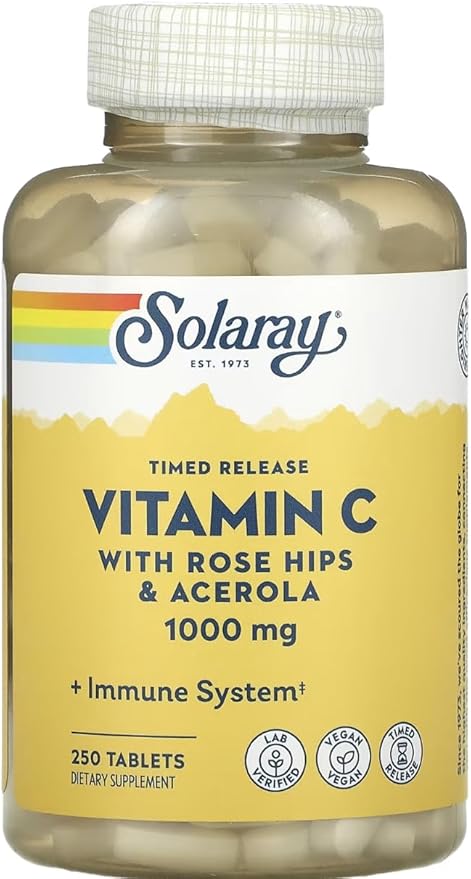 SOLARAY Timed Release Vitamin C with Rose Hips &amp Acerola 1000 mg 250 Tablets
