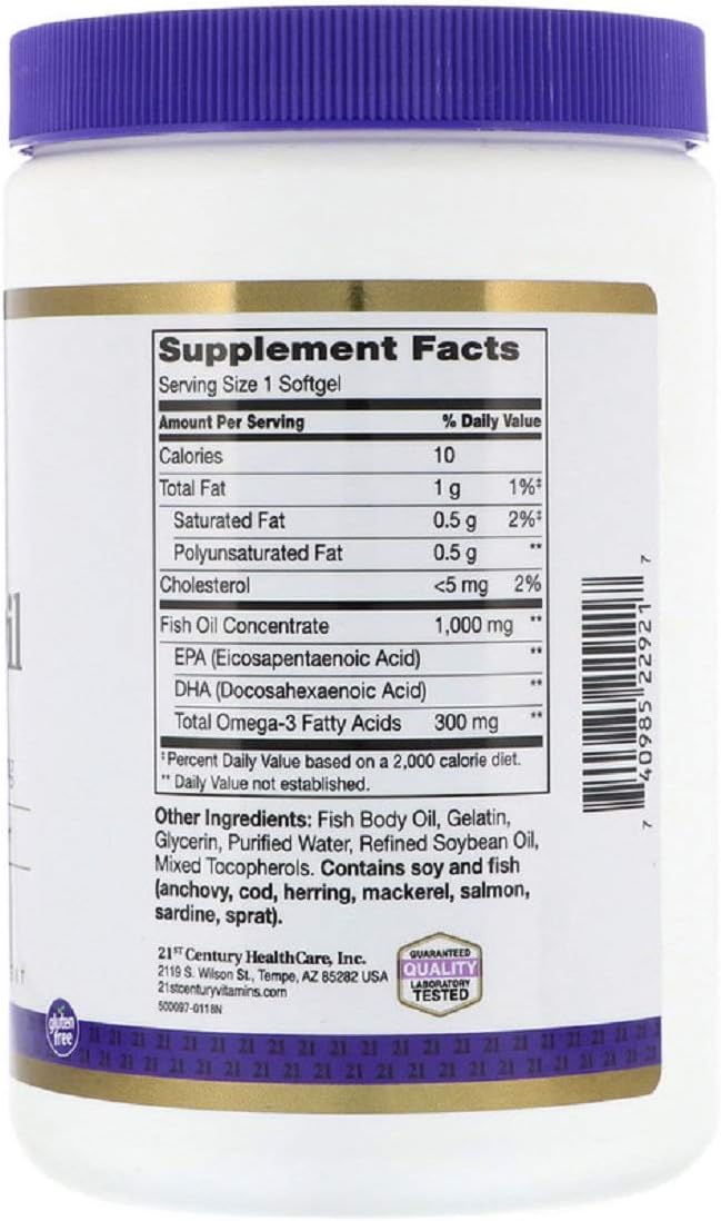 Fish Oil Omega 3 EPA and DHA Cardiovascular Health 1000 mg 300 Softgels
