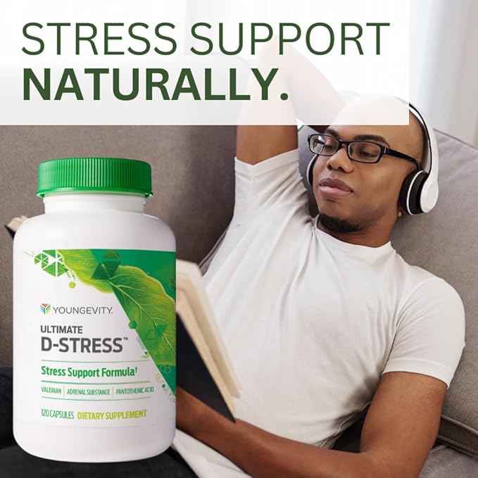 Youngevity Ultimate D-Stress™ – Natural Stress Relief Supplement with Magnesium Valerian Root Extract and B Vitamins – Supports Adrenal Health and Nervous System – 120 Capsules (Pack of 1)