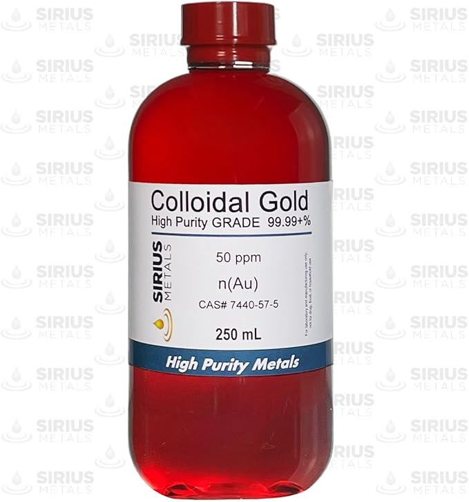 True Colloidal Gold (50 ppm) - 99.99+% Purity - 250 mL (8.45 Fl Oz) in a Clear BPA-Free Plastic Bottle 1 Count (Pack of 1)