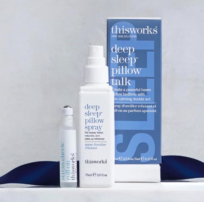 This Works Deep Sleep Pillow Talk Set – Natural Sleep Remedy Duo with Lavender Camomile &amp Vetivert – 75ml Pillow Spray &amp 5ml Stress-Check Roll-On ($42 Value Set)