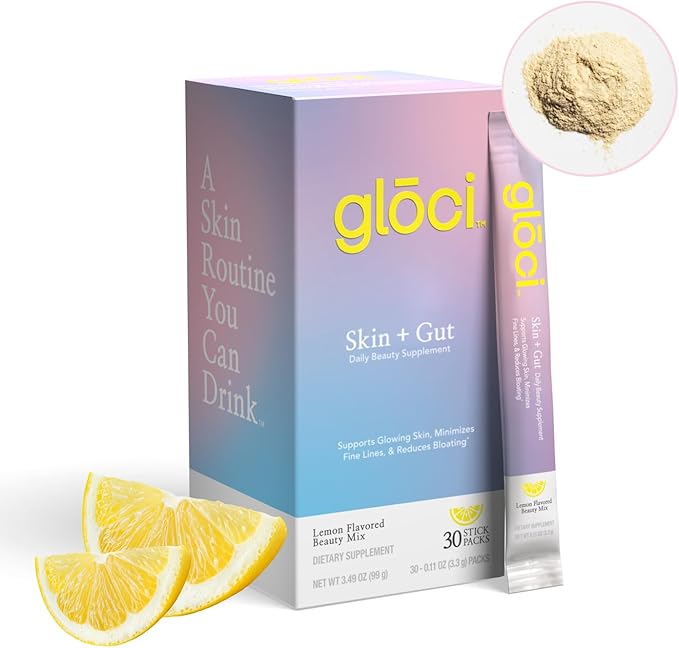 Gloci Skin + Gut - Probiotic DE111 - Hyaluronic Acid Magnesium Vitamin C Zinc Coconut Water Powder - Clinically Studied Probiotic for Radiant Skin Gut Health Hydration - 30 Count
