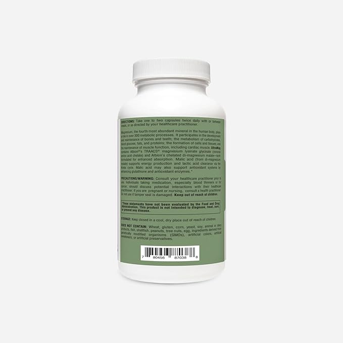RetzlerRx UltraMag 125 Magnesium Glycinate Supplement - 240 Capsules with Patented TRAACS for Enhanced Absorption - Supports Cardiovascular Health Muscle Function Bone Health &amp Strength