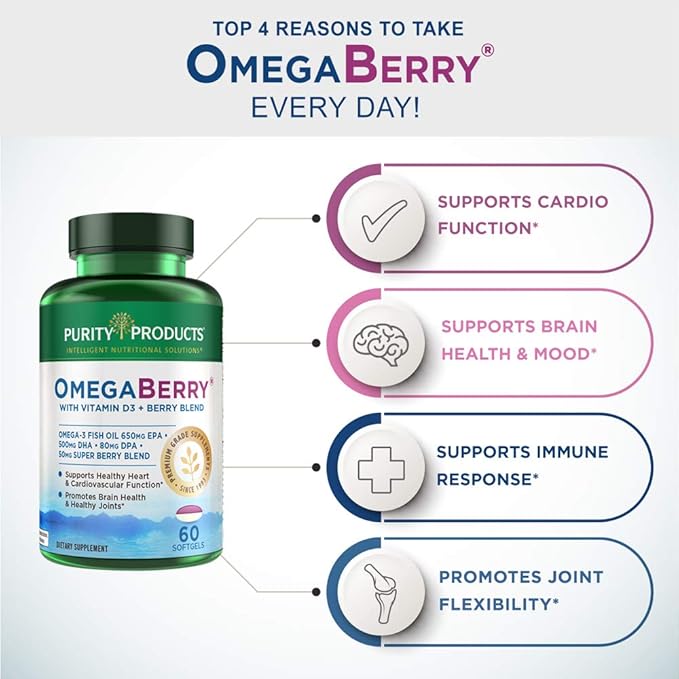 Purity Products Women’s Perfect Multi + OmegaBerry Fish Oil Women's Multi (Supports Urinary Tract Health Immune Bone Hair Skin Nails + More) - OmegaBerry (1250mg Omega-3 Vitamin D3 + More)