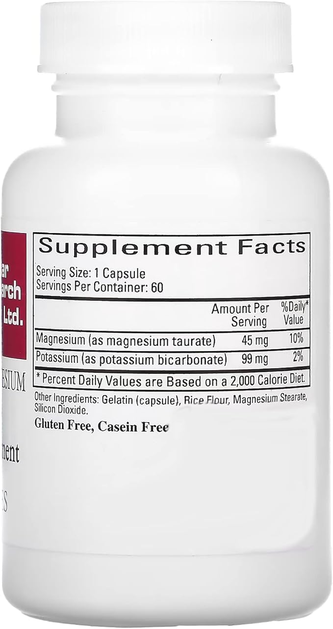 Cardiovascular Research Magnesium-Potassium Taurate - Patent Pending - 60 Veggie Caps X 2 Bottles
