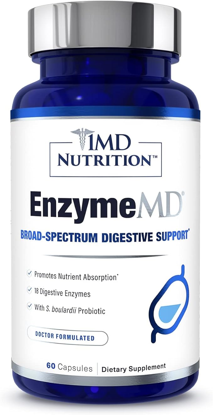 1MD Nutrition EnzymeMD - Digestive Enzymes Supplement - Doctor Formulated | 18 Plant-Based Enzymes - Gas &amp Bloating Support | 60 Capsules