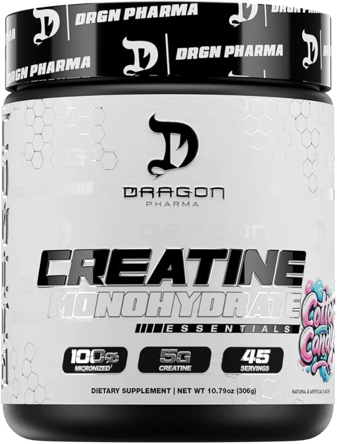 Dragon PHARMA Creatine Monohydrate Aid Muscle Recovery Post-Workout Supplement Antioxidant Support (45 Servings Cotton Candy)