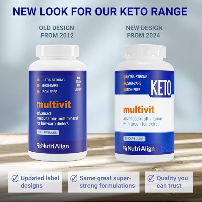 Nutri-Align Multivit | 90 Multivitamin Capsules for Keto | 20 Essential Vitamins and Minerals with Green Tea Extract and Chromium | Low Carb Keto Support Multi Vitamin | Sugar Free and Zero Carb