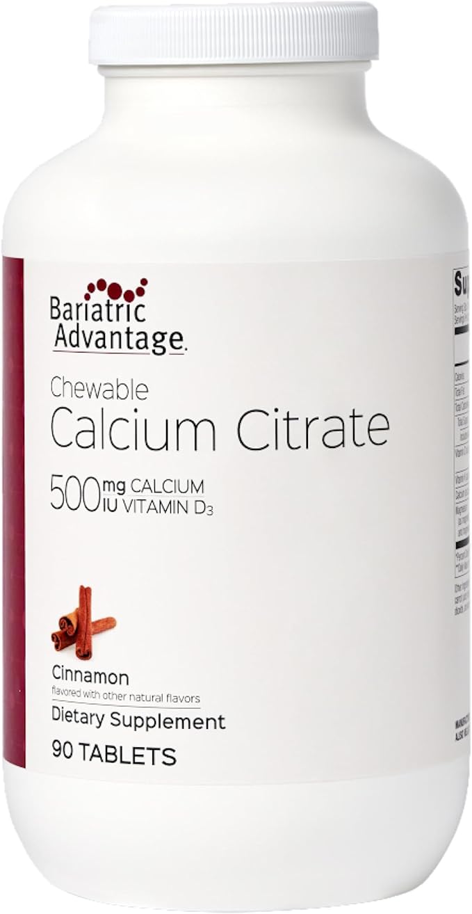 Bariatric Advantage Calcium Citrate Chewable 500mg with Vitamin D3 for Bariatric Surgery Patients Including Gastric Bypass and Sleeve Gastrectomy Low Sugar - Cinnamon Flavor 90 Count