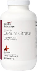 Bariatric Advantage Calcium Citrate Chewable 500mg with Vitamin D3 for Bariatric Surgery Patients Including Gastric Bypass and Sleeve Gastrectomy Low Sugar - Cinnamon Flavor 90 Count