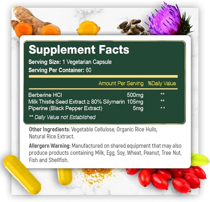 Gluten-Free Berberine 500mg 60 Veggie Capsule w/LA-3 AMPK Metabolic Activator