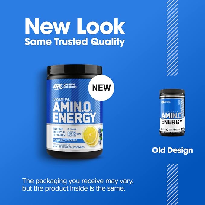 Optimum Nutrition Amino Energy - Pre Workout with Green Tea BCAA Amino Acids Keto Friendly Green Coffee Extract Energy Powder - Blueberry Lemonade 30 Servings (Packaging May Vary)