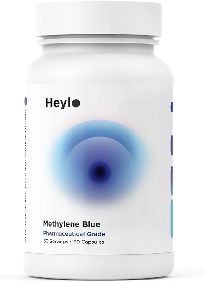 Heylo Methylene Blue Capsules - Pharmaceutical USP Grade Quality | Third Party Tested | Boosts Memory Focus Clarity Energy | Supports Cellular &amp Mitochondrial Function Made in USA 30mg