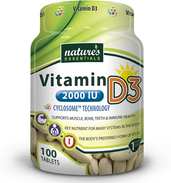 NATURE'S ESSENTIALS Vitamin D3 2000IU | Immune Support | Advanced Cyclosome Liposomal Delivery | Non-GMO Gluten Free Vegetarian | 100 Tablets