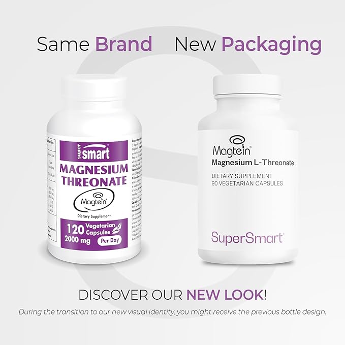 SuperSmart Magnesium L-Threonate 2000mg per Day (Patented Magtein) - Highly Bioavailable Magnesium Threonate - Brain Supplement | Non-GMO &amp Gluten Free - 120 Vegetarian Capsules