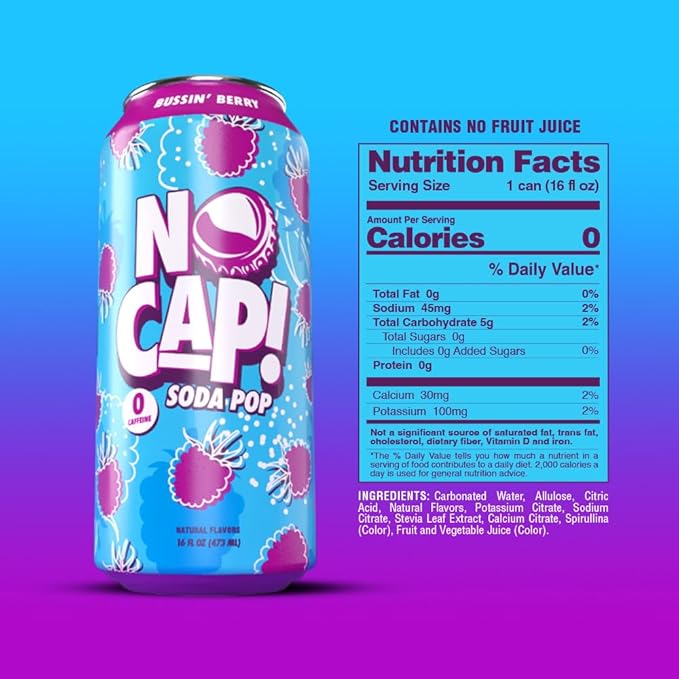 No Cap Soda Pop Bussin Berry 16 fl oz (Pack of 12)