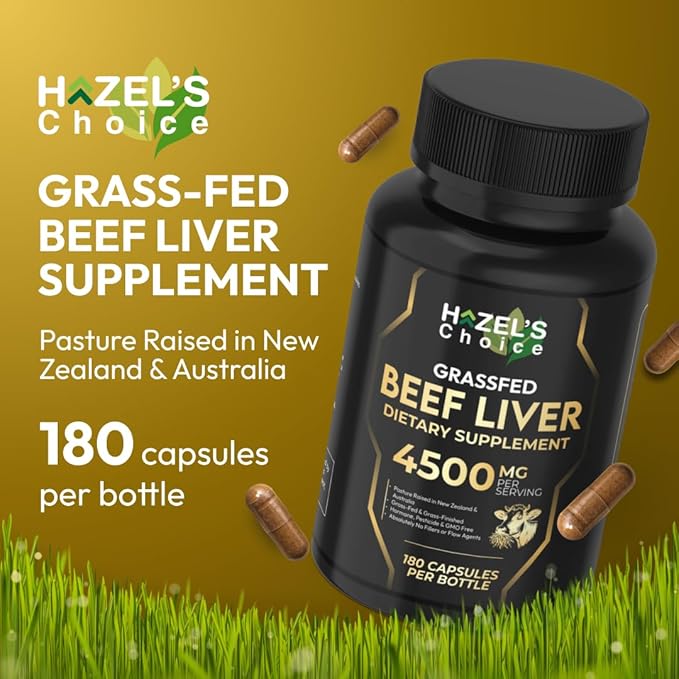 HAZEL'S Choice Grassfed Beef Liver Supplement 4500mg 180 Capsules Unflavored Organ Support Supplement &amp Nutrient-Rich 30 Servings