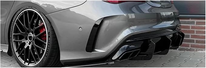 Compatible for Benz C117 CLA45 AMG Line 2016-2019 4 Fins Gloss Black Car Rear Bumper Lip Diffuser Rear Side Splitters Spoiler Kit