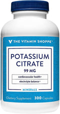The Vitamin Shoppe Potassium Citrate 99mg - Heart &amp Cellular Health | Electrolyte Balance Support | 300 Capsules | Cardiovascular