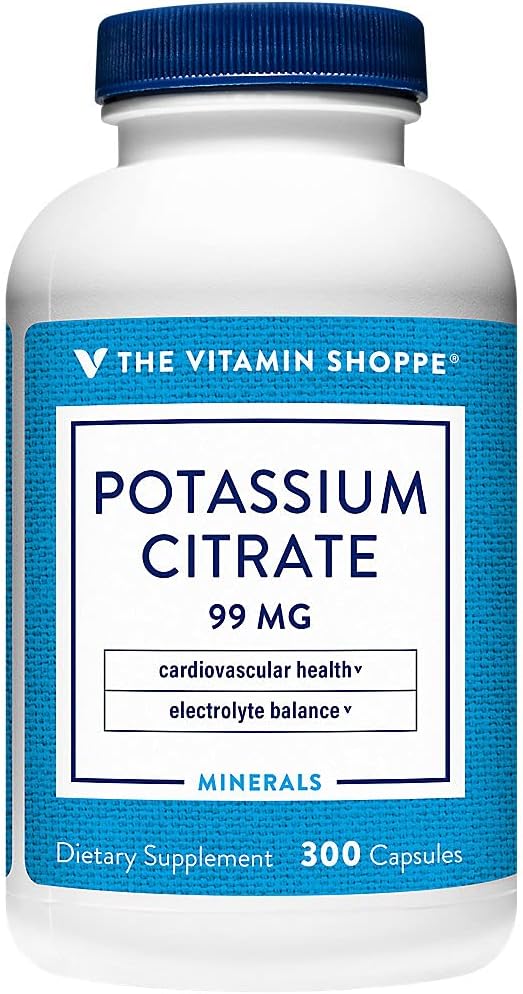 The Vitamin Shoppe Potassium Citrate 99mg - Heart &amp Cellular Health | Electrolyte Balance Support | 300 Capsules | Cardiovascular