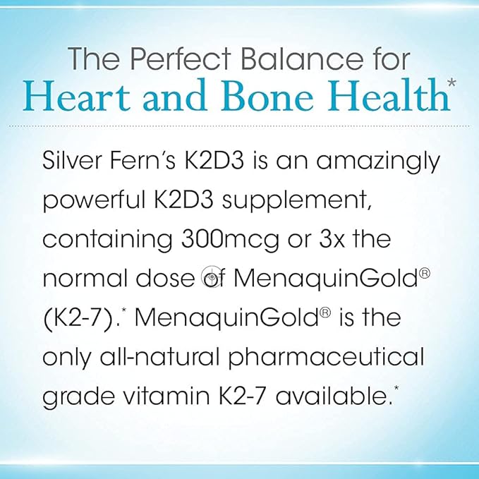 Silver Fern Vitamin K2-D3 Supplement Brand - Natural Non-Synthetic - K2-7 as Menaquinone-7 (MK-7) - D3 as cholecalciferol - Bone Heart &amp Energy Support (2 Bottles - 60 Capsules - 60 Servings)