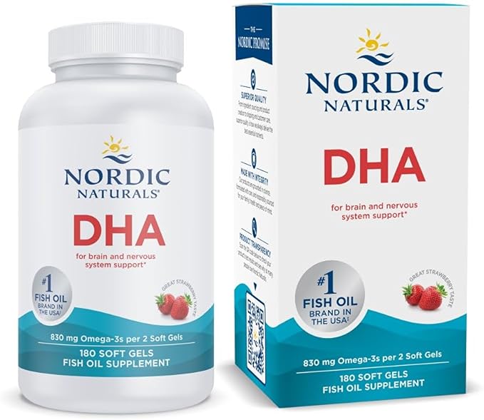 Nordic Naturals DHA Strawberry - 180 Soft Gels - 830 mg Omega-3 - High-Intensity DHA Formula for Brain &amp Nervous System Support - Non-GMO - 90 Servings