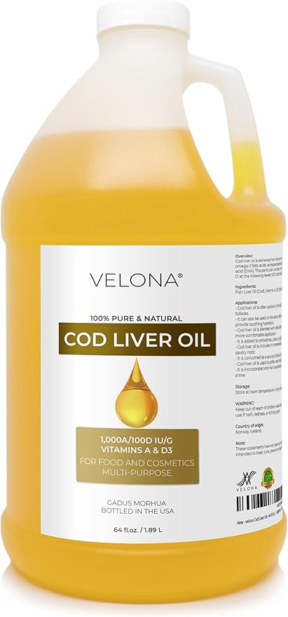 velona Cod Liver Oil - 64 Fl Oz | 1000A/100D IU/g Omega 3 Vitamins A &amp D3 | Norwegian Arctic Sustainably Sourced Nordic Oil | Hair Body and Skin Care | Use Today - Enjoy Results