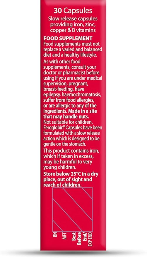 UK's Feroglobin Capsules | Gentle Iron - Reduce Tiredness &amp Fatigue (Pack of 2)