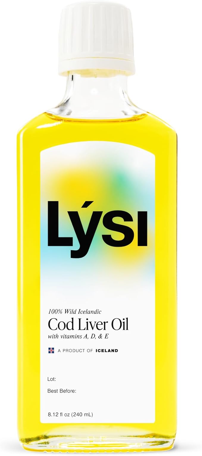 LYSI Icelandic Cod Liver Oil Liquid Supplement – 1100 mg Omega-3 per Teaspoon – EPA 740 mg &amp DHA 920 mg per 2 TSP – with Vitamins A D &amp E – Mint Flavor – 8.12 fl oz (24 Servings)