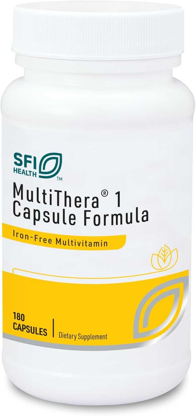 Klaire Labs SFI Health MultiThera 1 Iron-Free Multivitamin &amp Multimineral Capsule Formula with Essential Micronutrients - High Potency with Bioactive Folate &amp B12 - No Iron (180 Capsules)