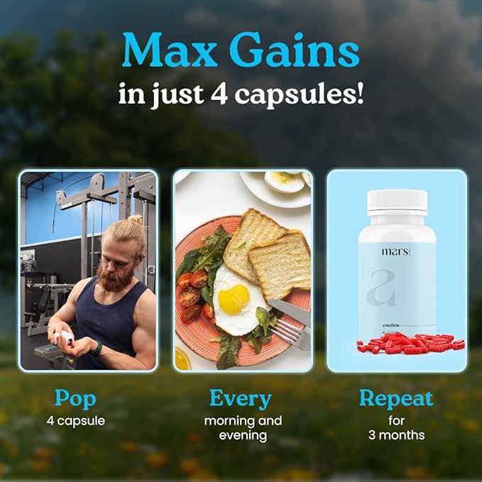 Mars Micronized Creatine Monohydrate Caps with Shilajit &amp Surgemax (120N) | 100% Pure &amp Natural | Overall Well-Being - Pack of 1
