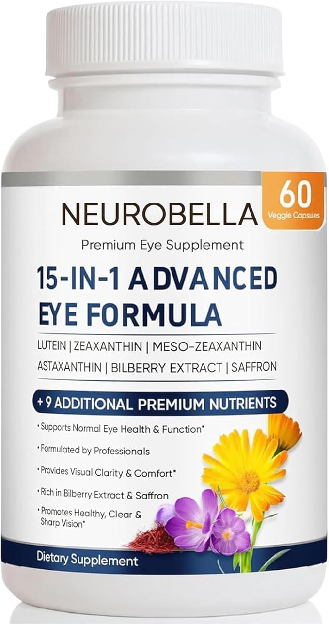 Neurobella Eye Formula 15 in 1 Daily Eye Wellness Supplement with Lutein Zeaxanthin Bilberry &amp Vitamins Clean Capsule Formula for Adult Wellness Routine (1)
