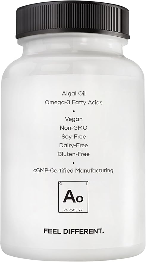Amen Algal Oil Vegan Omega-3 Supplement – 1000mg DHA &amp EPA Plant-Based Microalgae Oil Non-GMO 60 Softgels