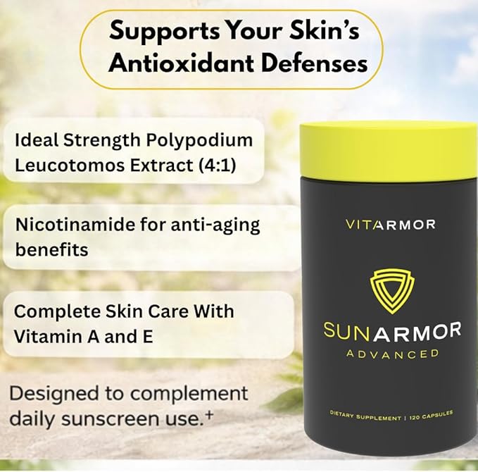 SunArmor Advanced 240mg Polypodium Leucotomos with Nicotinamide Fights the Signs of Photoaging Dermatologist Developed 120 Capsules