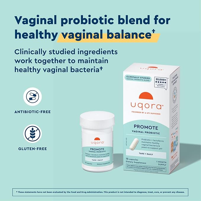 Uqora Promote - Support Vaginal Health* - Probiotic for Women with Lactoferrin Lactobacillus Acidophilus &amp Lacticaseibacillus Rhamnosus - Vaginal Probiotics - Gluten-Free - 30 Capsules (2 Pack)