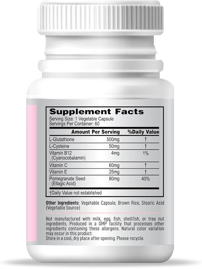 L-Glutathione 500mg Dietary Supplement 60 Capsules