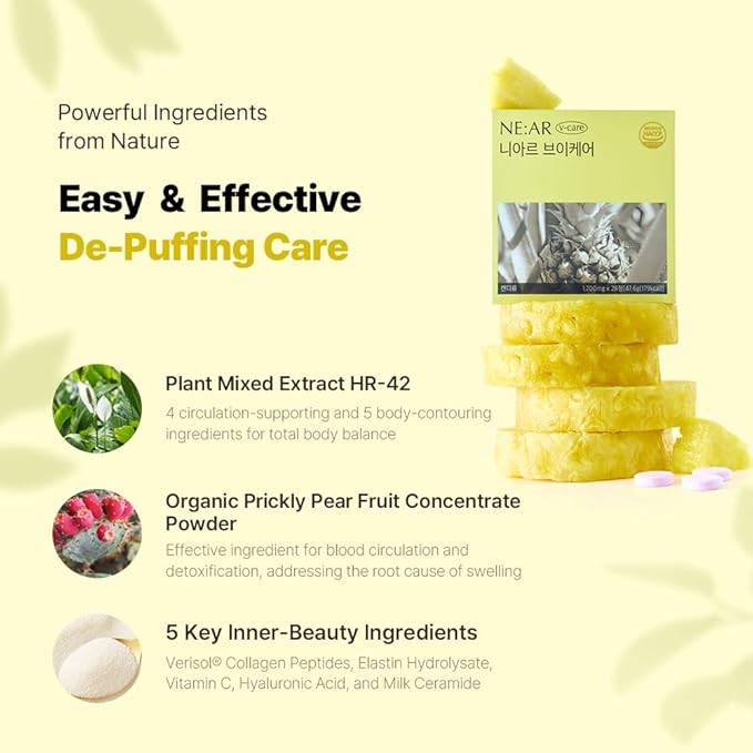 NE:AR V-Line Chews – Herbal Anti-Bloat Formula with Circulation &amp Water Balance Support – Daily K-Chewables for Puffiness Digestion &amp Wellness – Pineapple Flavor