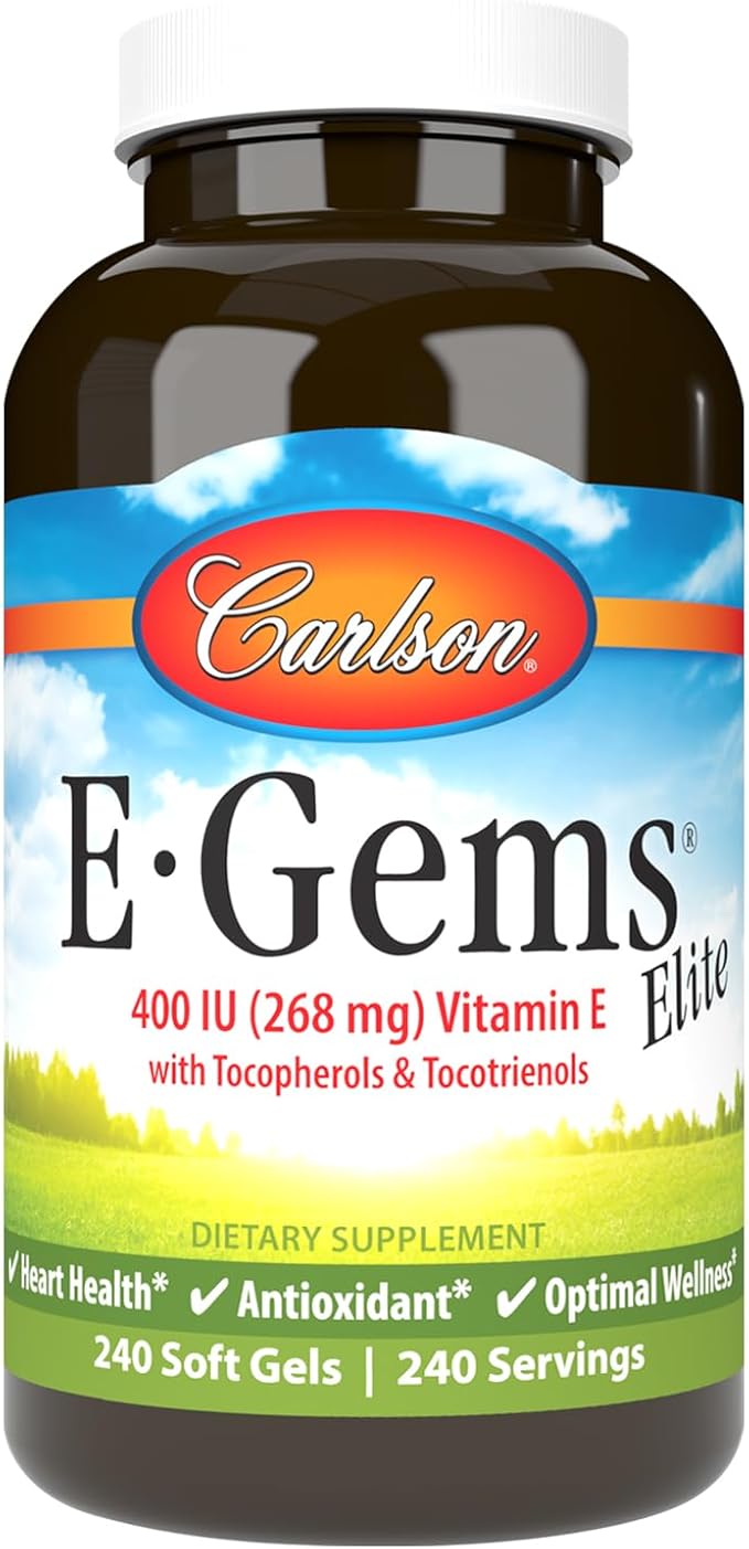Carlson - E-Gems Elite 400 IU Vitamin E with Tocopherols &amp Tocotrienols Vitamin E Capsules Heart Health &amp Optimal Wellness Antioxidant Vitamin E Supplement 240 Softgels