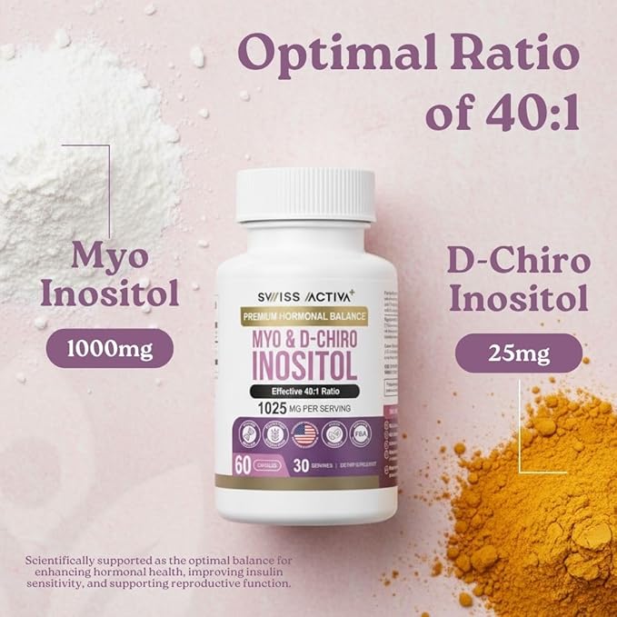 Swiss Activa+ Labs Myo Inositol &amp D-Chiro Inositol Supplement – 40:1 Ratio – Women’s Hormone Support – Supports Overall Menstrual Health &amp Metabolic Wellness –60 Day Supply
