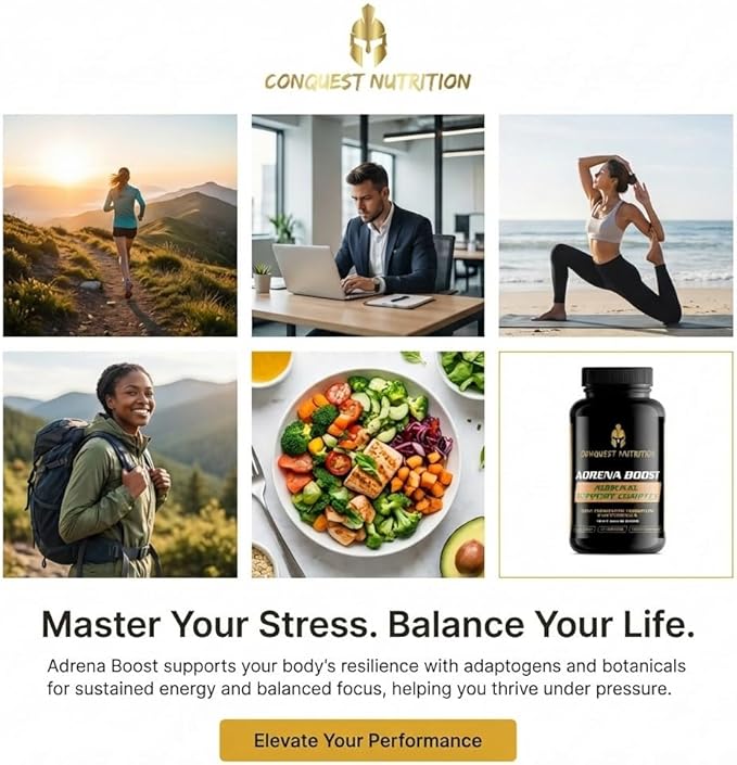Adrena Boost Adrenal Support Complex - Help Maintain Healthy Energy &amp Stress Levels. Cordyceps Eleuthero Rhodiola Chlorella Burdock Bromelain Japanese Knotwood - 60 Veggie Capsules