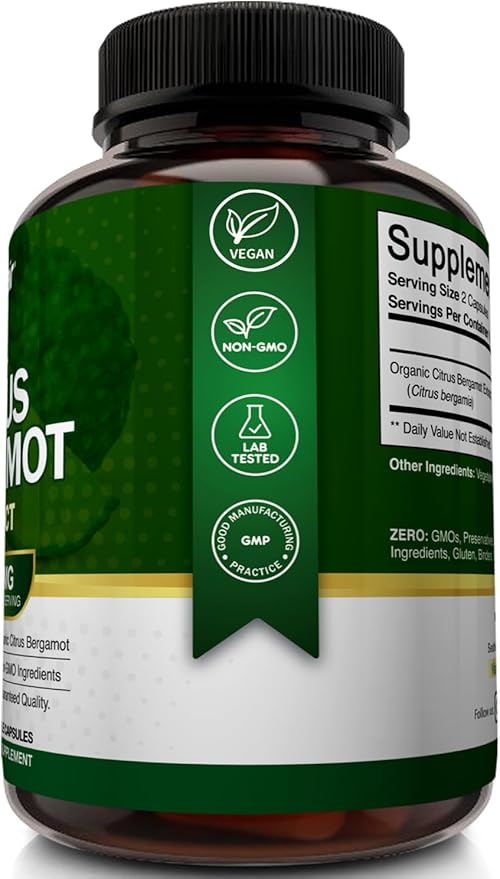 NutriFlair Organic Citrus Bergamot 1400mg 120 Capsules - 25:1 Bergamia - Essential Oil and Citrus Bioflavonoids - Natural Heart Health Supplements for Women and Men - Non-GMO Pills