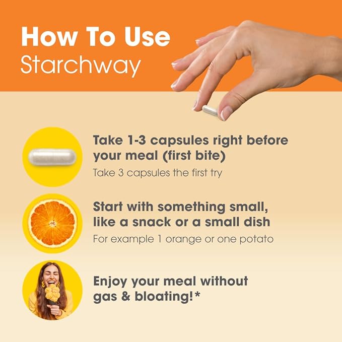 Intoleran Starchway Digestive Enzymes - 50 Capsules Supplement for Starch &amp Sucrose | Helps Digest Sugars &amp Starchy Foods | Invertase &amp Gluco-Amylase Enzymes | Pure &amp Vegan | Low FODMA