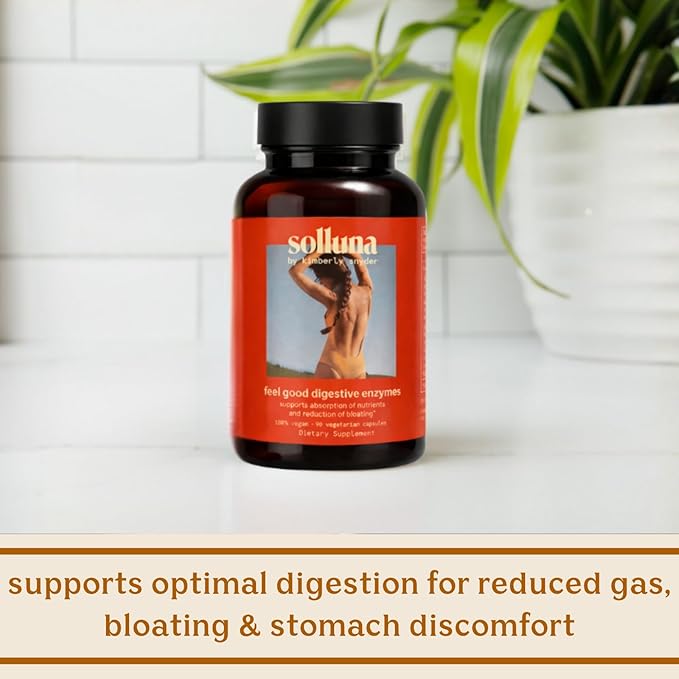 Solluna by Kimberly Snyder Digestive Enzymes Lipase Amylase Protease Alpha-Galactosidase Cellulase for Digestive Health Nutrient Absorption Stomach Pain Gas &amp Bloating (90CT) Vegan &amp No